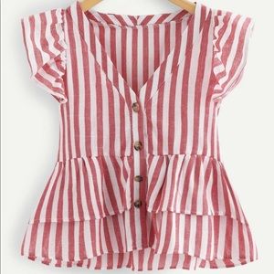 V neckline single breasted babydoll top